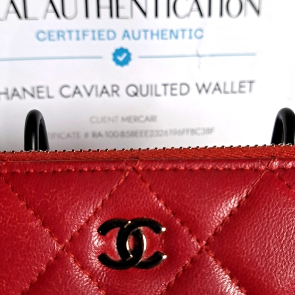 Chanel Red Quilted Cavier Zip Around Wallet With COA - Picture 3 of 14